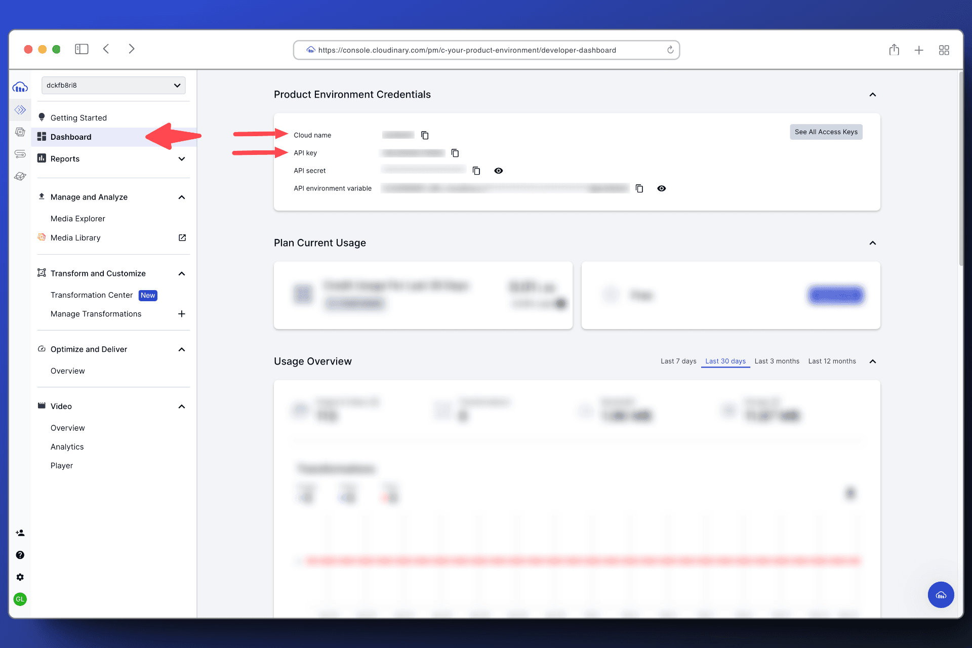 Cloudinary developer dashboard